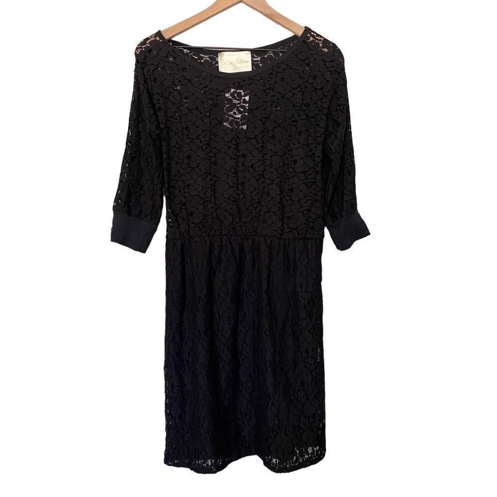NWT Anthropologie Large Black Lace Cocktail Dress Staci Woo Souvenir